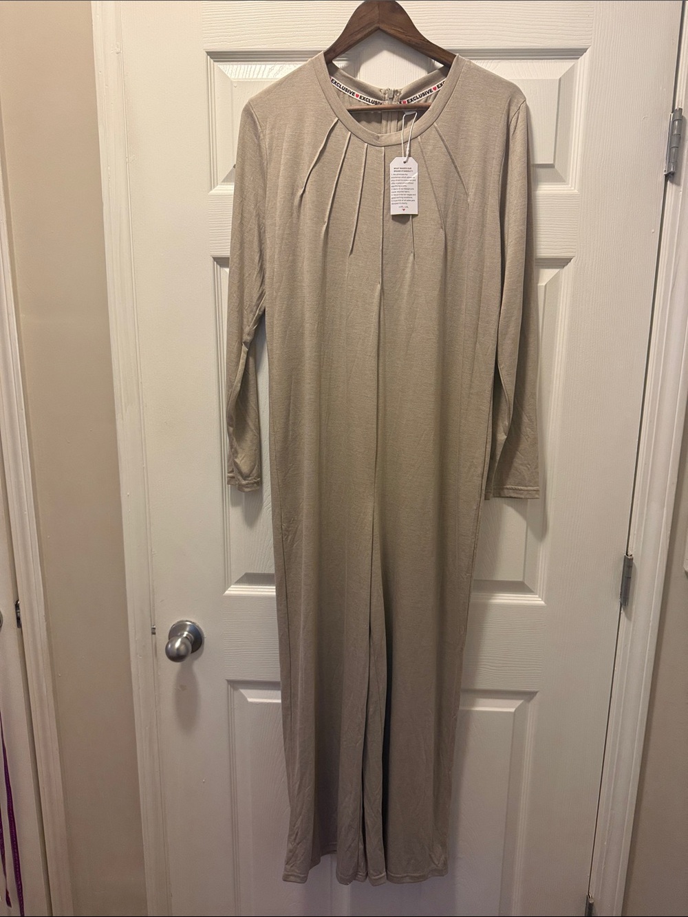 Women's Long-Sleeve Beige Jumpsuit